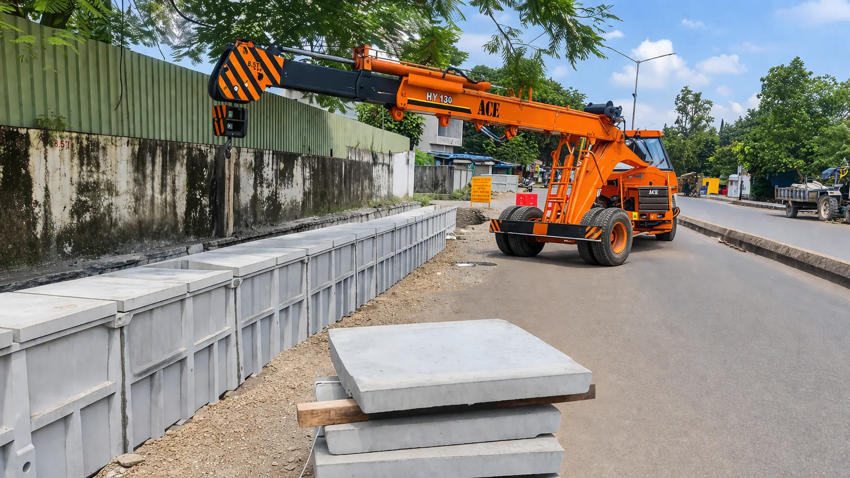 Precast Drain Installation with Crane
